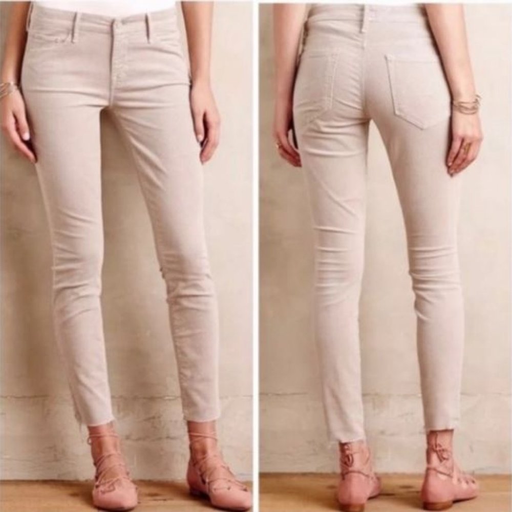 Mother Looker Ankle Fray Hopscotch Tan Corduroy Pants